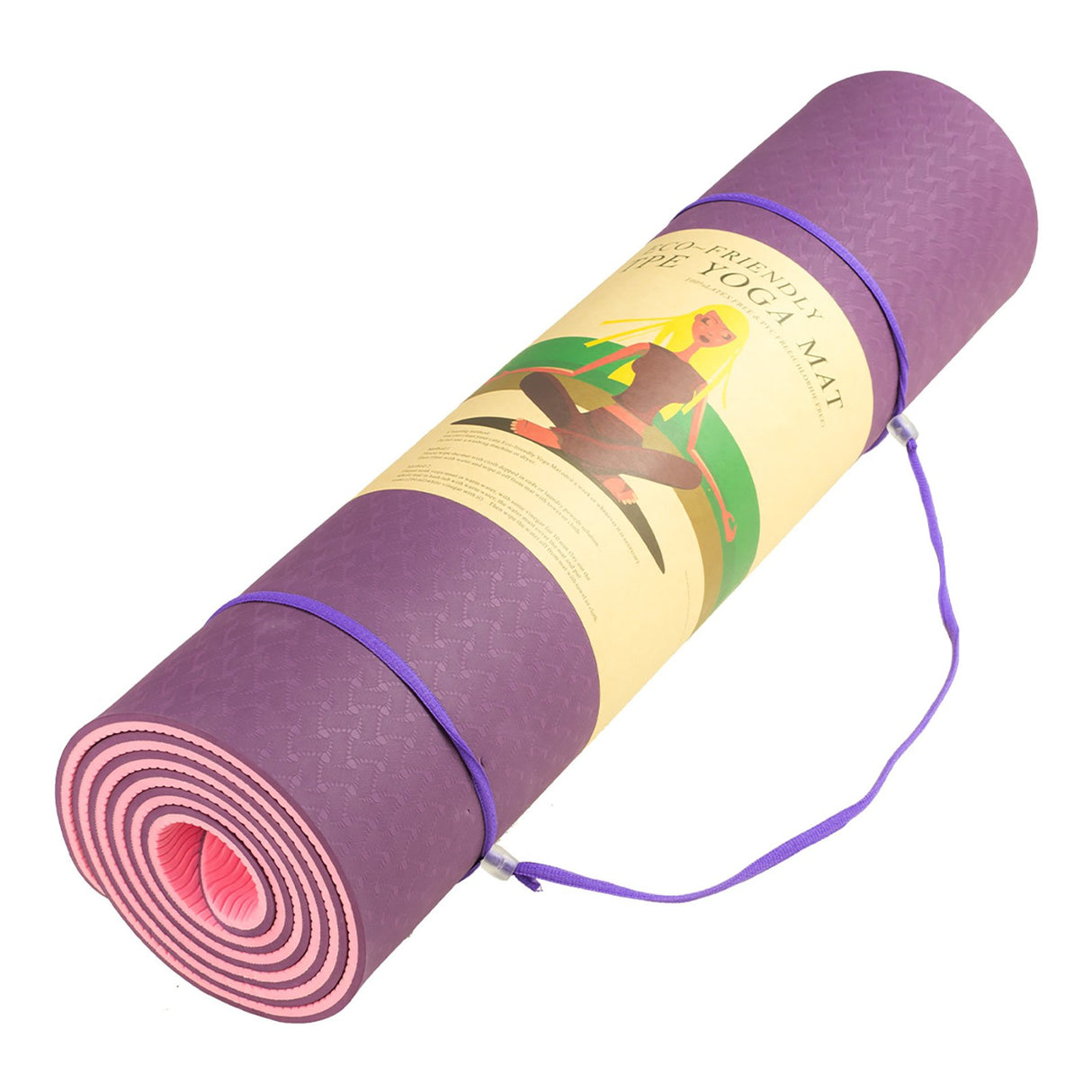 Powertrain Dual Layer 8mm Yoga Mat | Purple | Non-slip Surface And Carry Strap For Ultimate Comfort And Portability