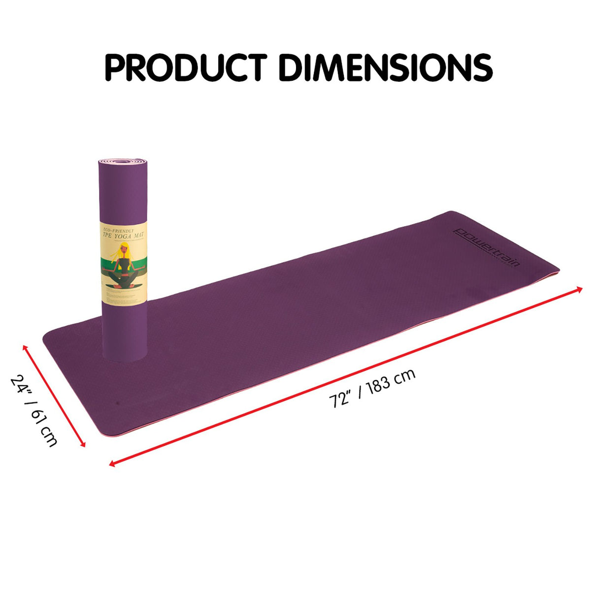 Powertrain Dual Layer 8mm Yoga Mat | Purple | Non-slip Surface And Carry Strap For Ultimate Comfort And Portability