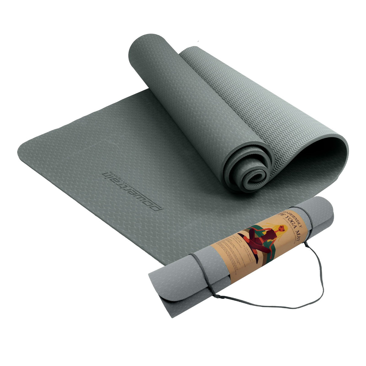Powertrain Dual Layer 6mm Yoga Mat | Slate Grey | Non-slip Surface And Carry Strap For Ultimate Comfort And Portability