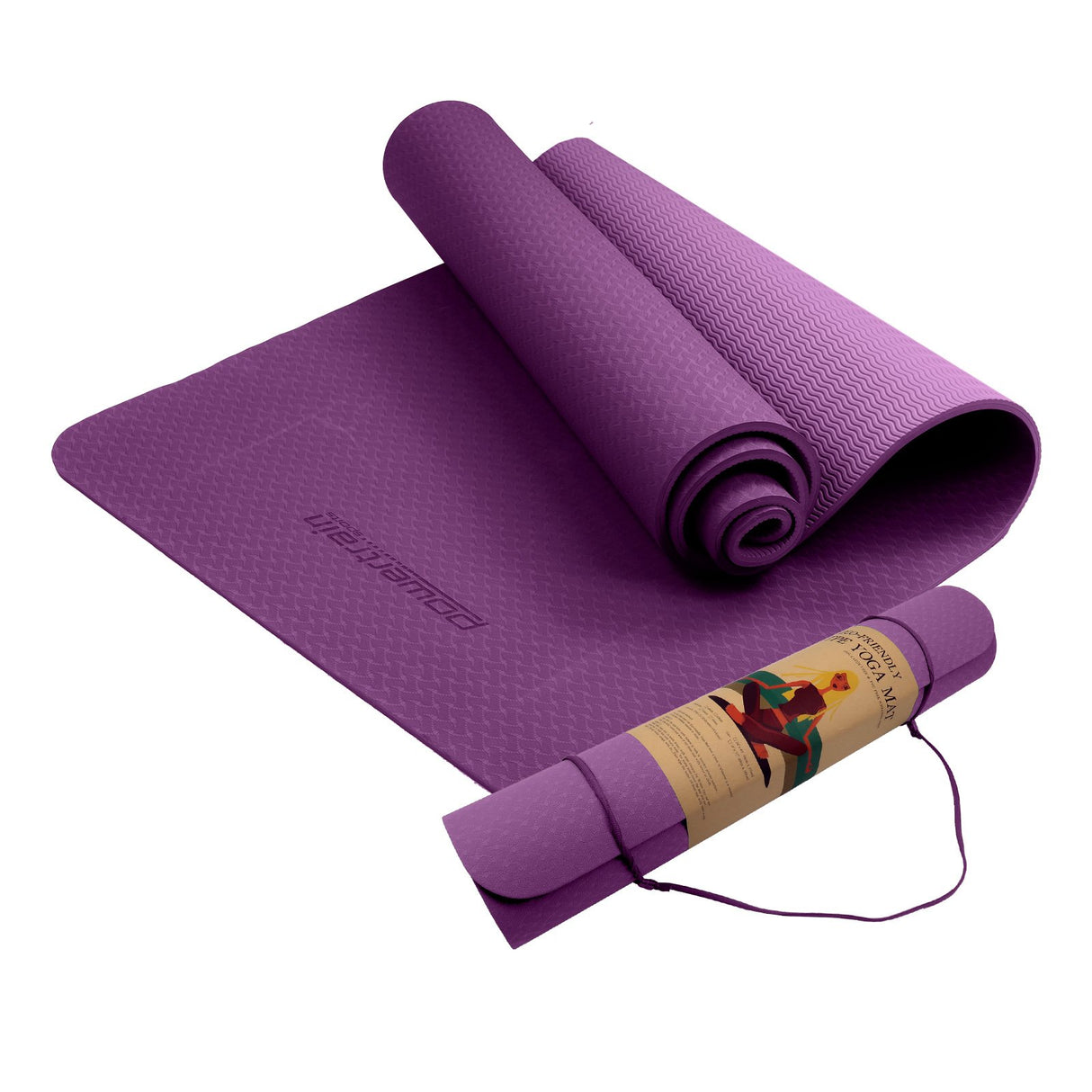 Powertrain Dual Layer 6mm Yoga Mat | Royal Purple | Non-slip Surface And Carry Strap For Ultimate Comfort And Portability
