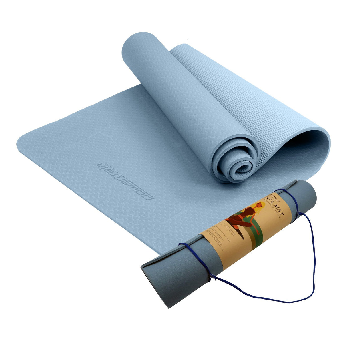 Powertrain Dual Layer 6mm Yoga Mat | Sky Blue | Non-slip Surface And Carry Strap For Ultimate Comfort And Portability