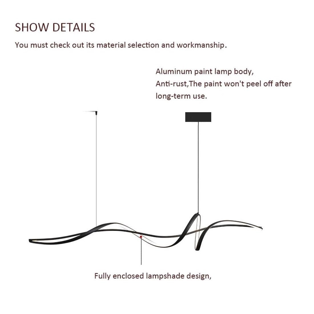 BAMDECOR A036 Modern LED Linear Pendant Lights with Dimmable LED and Adjustable Hanging Length 120cm