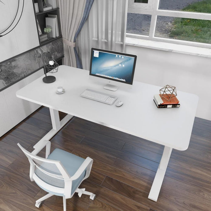 AMZ Electric Height Adjustable Standing Desk 120x60cm Sit Stand Desk Top for Home Office (White Frame + White Desktop)