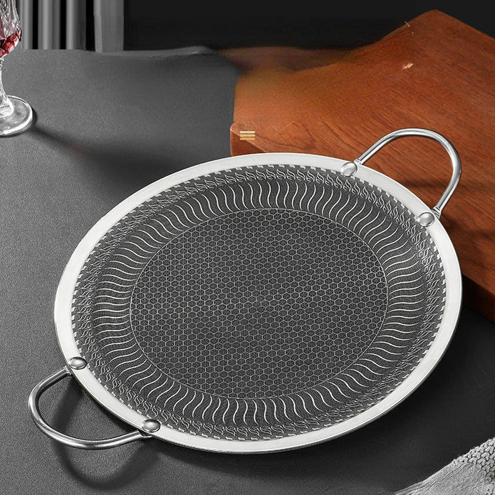 Honeycomb Non-Stick Grill Skewer Plate, 316 Stainless Steel, Portable Barbecue Grill with Handle, Universal Induction Cooktop Compatible, Round Shape,