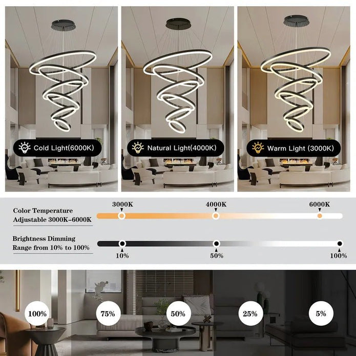 BAMDECOR A18815 Nordic Home Decor Dining Room Pendant lamp lights Ceiling Lamp Hanging Light Chandelier Lamps (6 Rings-Black)