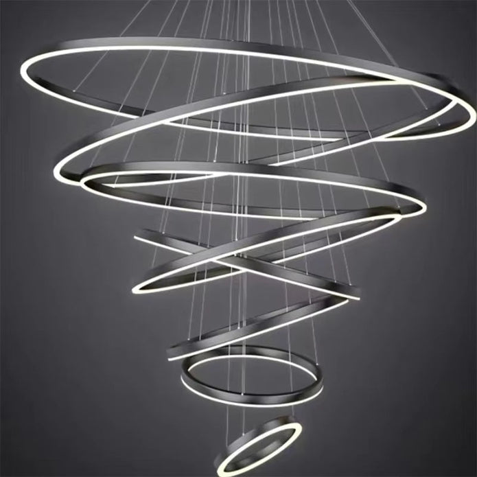 BAMDECOR A18815 Nordic Home Decor Dining Room Pendant lamp lights Ceiling Lamp Hanging Light Chandelier Lamps (8 Rings-Black)