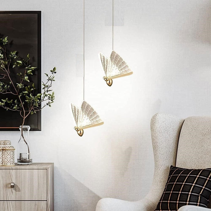 BAMDECOR LED Modern Bedroom Bedside Creative Butterfly Hanging Chandelier Light Fixtures for Stairs Nordic Decoration