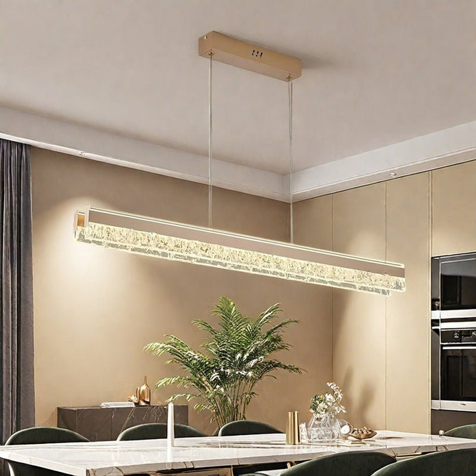 BAMDECOR A122 Nordic Long Dual Linear Dimmable Acrylic Kitchen Dining Table Pendant Light Minimalist Modern Lighting (Coffee)