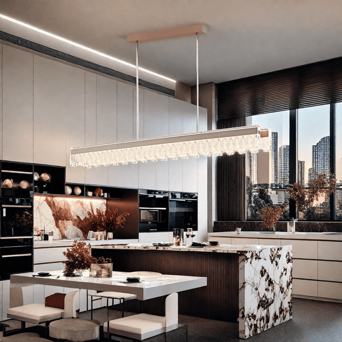 BAMDECOR A188 Nordic Dual Linear Dimmable Acrylic Kitchen Dining Table Pendant Light Minimalist Modern Lighting (Coffee)