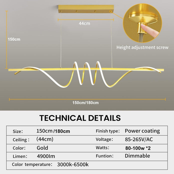 BAMDECOR A202 Modern LED Linear Pendant Lights with Dimmable LED 180cm-Gold