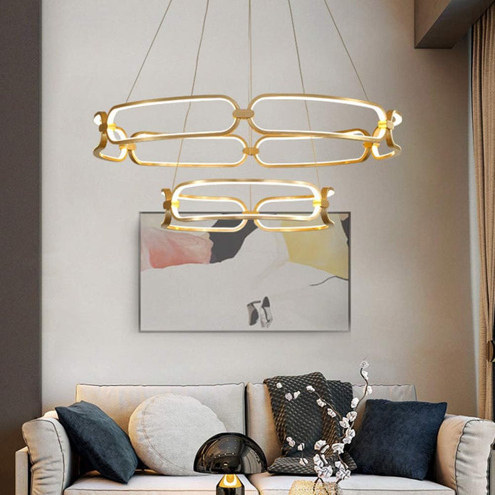 BAMDECOR A209 Colette Ceiling Chandelier Led Modern Circular Art Aluminum Light Fixture for Living Room Bedroom Indoor Decor(2 Rings)