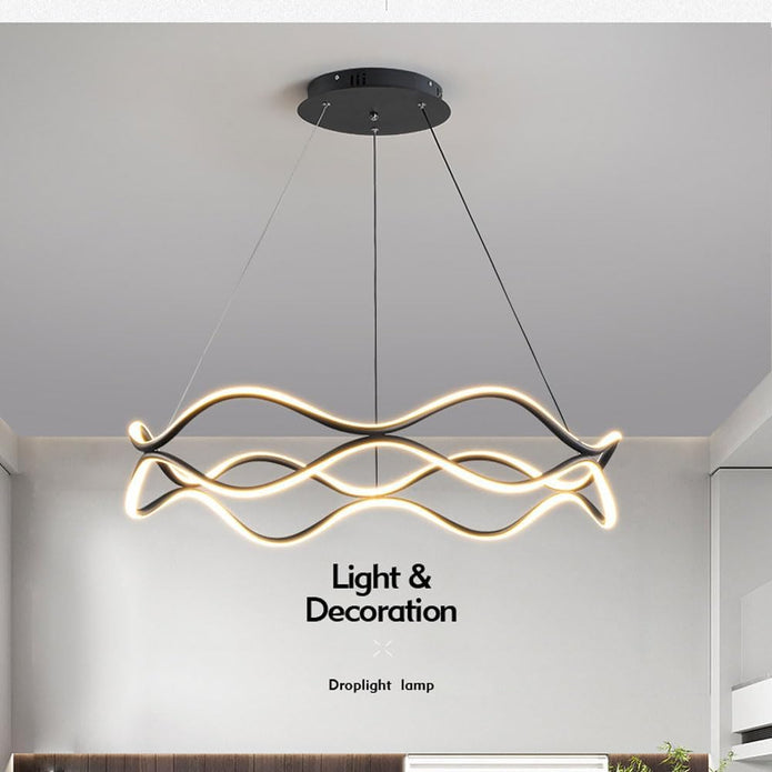 BAMDECOR A212/1 Black Modern Wavy Art Aluminum Light Fixture for Living Room Bedroom Indoor Decor