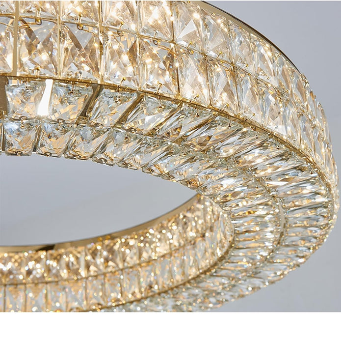 BAMDECOR C3332/1 Round Luxury Crystal Chandelier Modern LED Crystal Chandelier LED Ring Pendant Light Stainless Steel Ceiling Lamp Hanging Lights,for Dining Living Room (Gold)