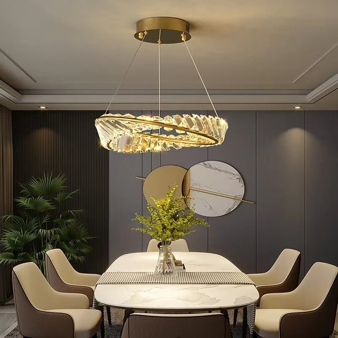 BAMDECOR C3342/1 Modern Crystal Chandeliers Lighting Fixtures Contemporary Wave Chandelier Lighting Fixtures Crystal Pendant Ceiling Lights for Living Room (Gold)