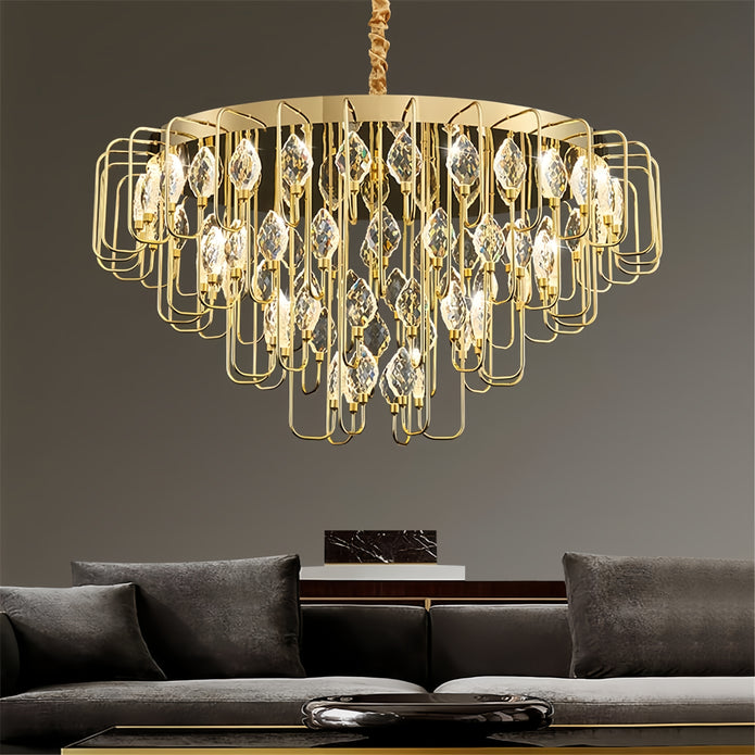 BAMDECOR C3345 Modern Luxury Crystal-leaf Chandelier LED Fashion Creativity Pendant Ceiling Lights(80cm-Gold)