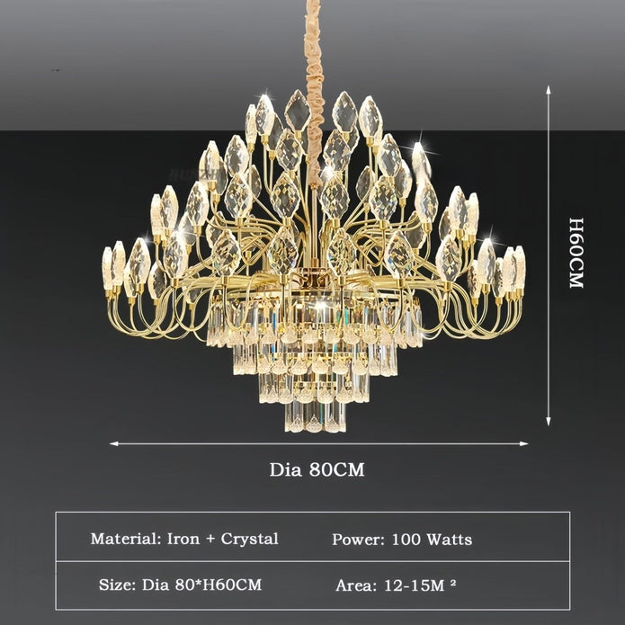 BAMDECOR C3347 Modern Luxury Crystal-leaf Chandelier LED Fashion Creativity Pendant Ceiling Lights(80cm-Gold)