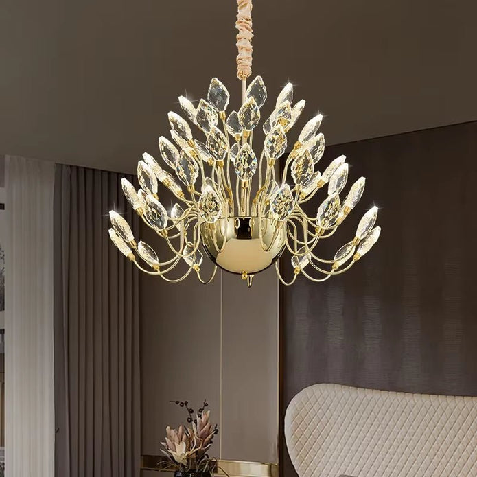 BAMDECOR C3349/1 Modern Luxury Crystal-leaf Chandelier LED Fashion Creativity Pendant Ceiling Lights(80cm-Gold)