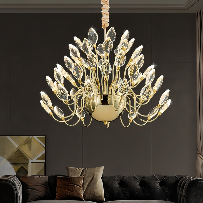 BAMDECOR C3349/1 Modern Luxury Crystal-leaf Chandelier LED Fashion Creativity Pendant Ceiling Lights(80cm-Gold)