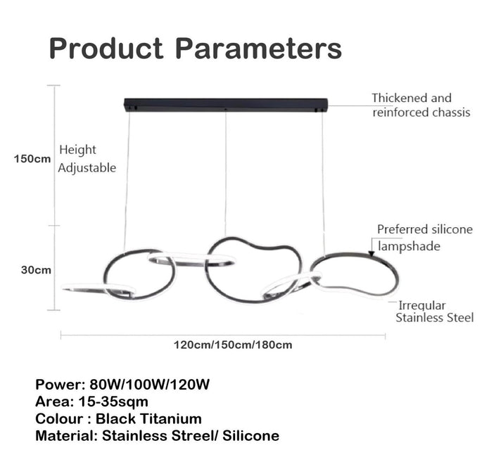 BAMDECOR A24126 Nordic Minimalist LED Pendant Light Adjustable Modern Ring Chandelier for Dining Room and Bar (Black) 1.2 Meters