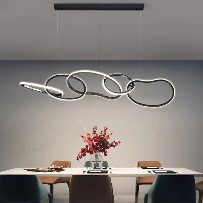 BAMDECOR A24126 Nordic Minimalist LED Pendant Light Adjustable Modern Ring Chandelier for Dining Room and Bar (Black) 1.8 Meters