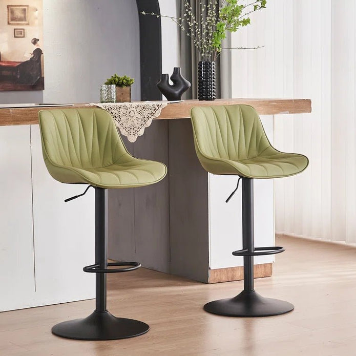 SERENITà AVO Green Modern Height Adjustable Swivel Bar Stools Upholstered Leather Barstool Kitchen I