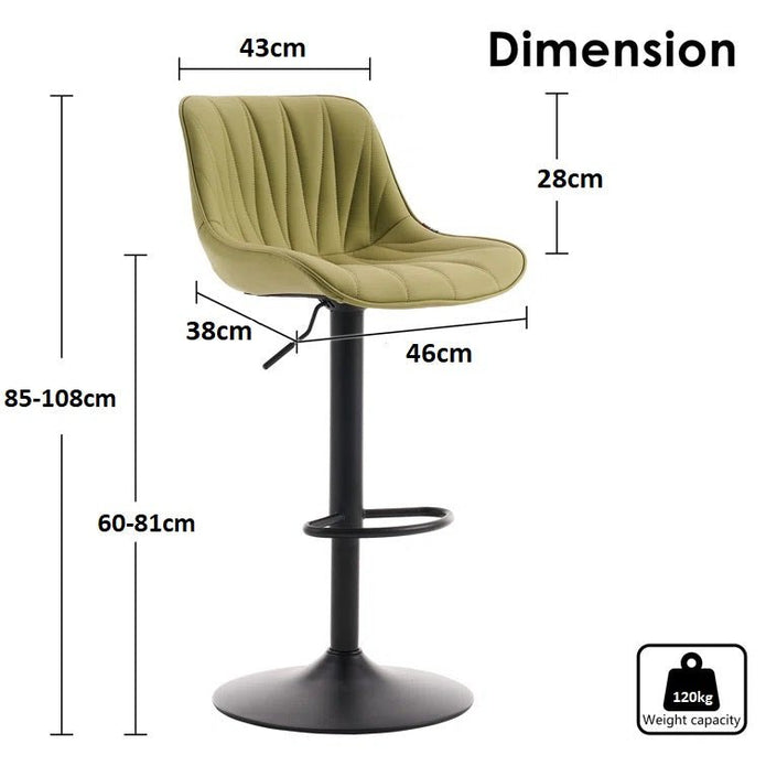 SERENITà AVO Green Modern Height Adjustable Swivel Bar Stools Upholstered Leather Barstool Kitchen I