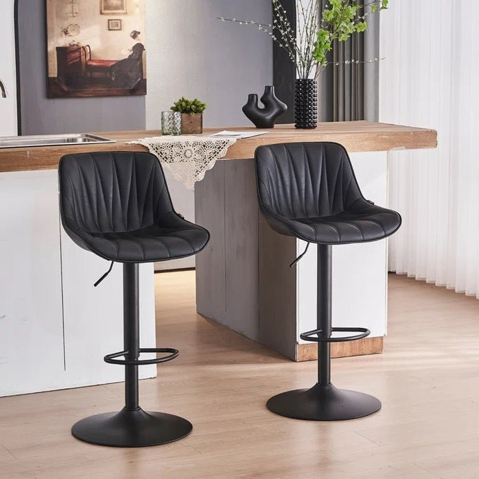SERENIT? Black Modern Height Adjustable Swivel Bar Stools Upholstered Leather Barstool Kitchen Island Chairs with Metal Frame (Set of 2)