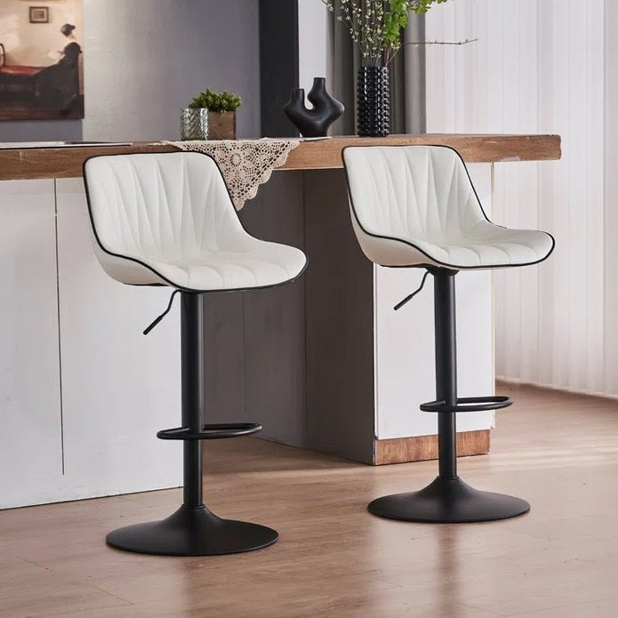 SERENITà White Modern Height Adjustable Swivel Bar Stools Upholstered Leather Barstool Kitchen Islan