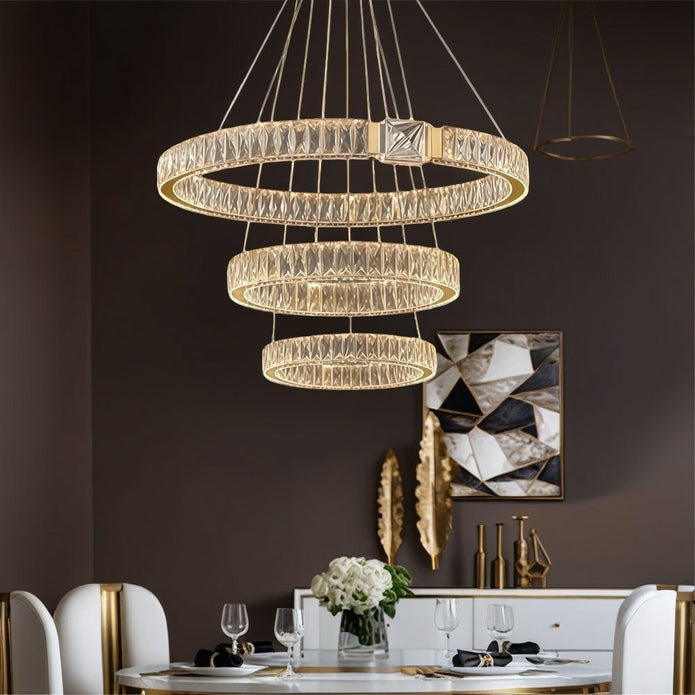 BAMDECOR C3319 Modern Crystal Chandeliers Lighting Fixtures Contemporary Round Chandelier Lighting Fixtures Crystal Pendant Ceiling Lights(Gold-80+60+40cm)