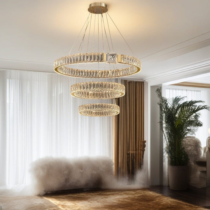 BAMDECOR C3319 Modern Crystal Chandeliers Lighting Fixtures Contemporary Round Chandelier Lighting Fixtures Crystal Pendant Ceiling Lights(Gold-80+60+40cm)