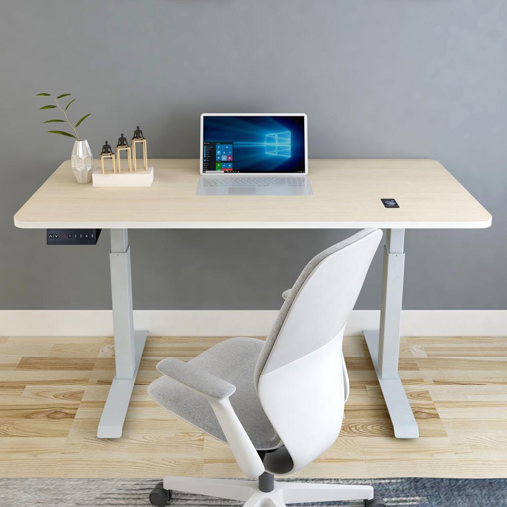 120cm Standing Desk Height Adjustable Sit White Stand Motorised Dual Motors Frame Birch Top