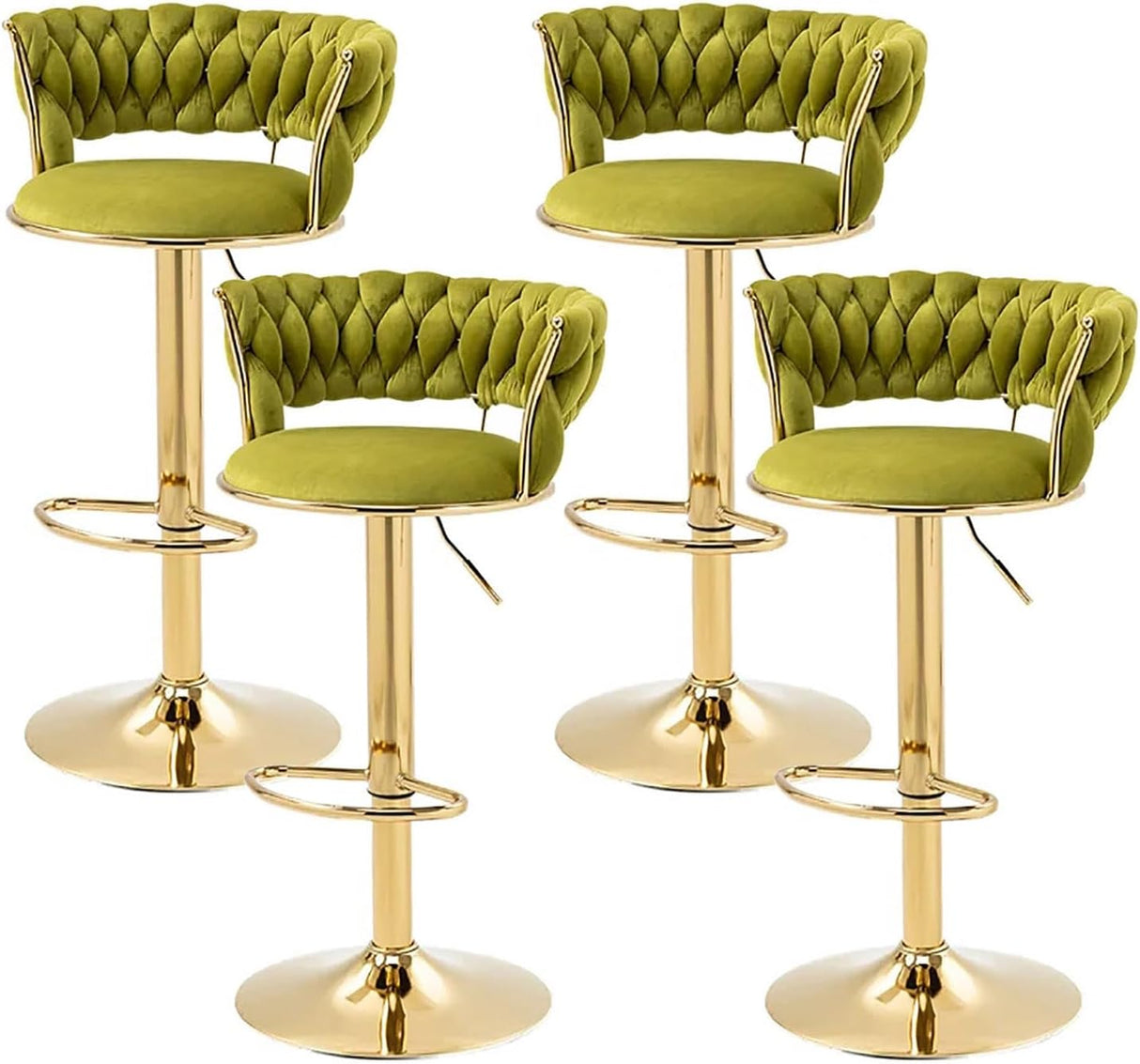 SERENIT? 2x Height Adjustable Swivel Bar Stool Velvet Golden Base Barstools Chairs Padded Seat Olive Green