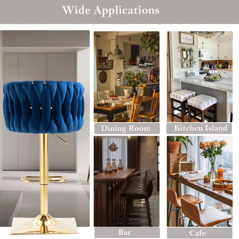 SERENITà Modern Velvet Breakfast Bar Stools Swivel Barstools Adjustable Counter Stools with Backrest Set of 2 Navy Blue