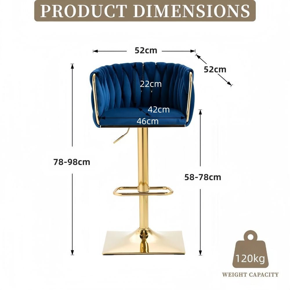 SERENITà Modern Velvet Breakfast Bar Stools Swivel Barstools Adjustable Counter Stools with Backrest Set of 2 Navy Blue