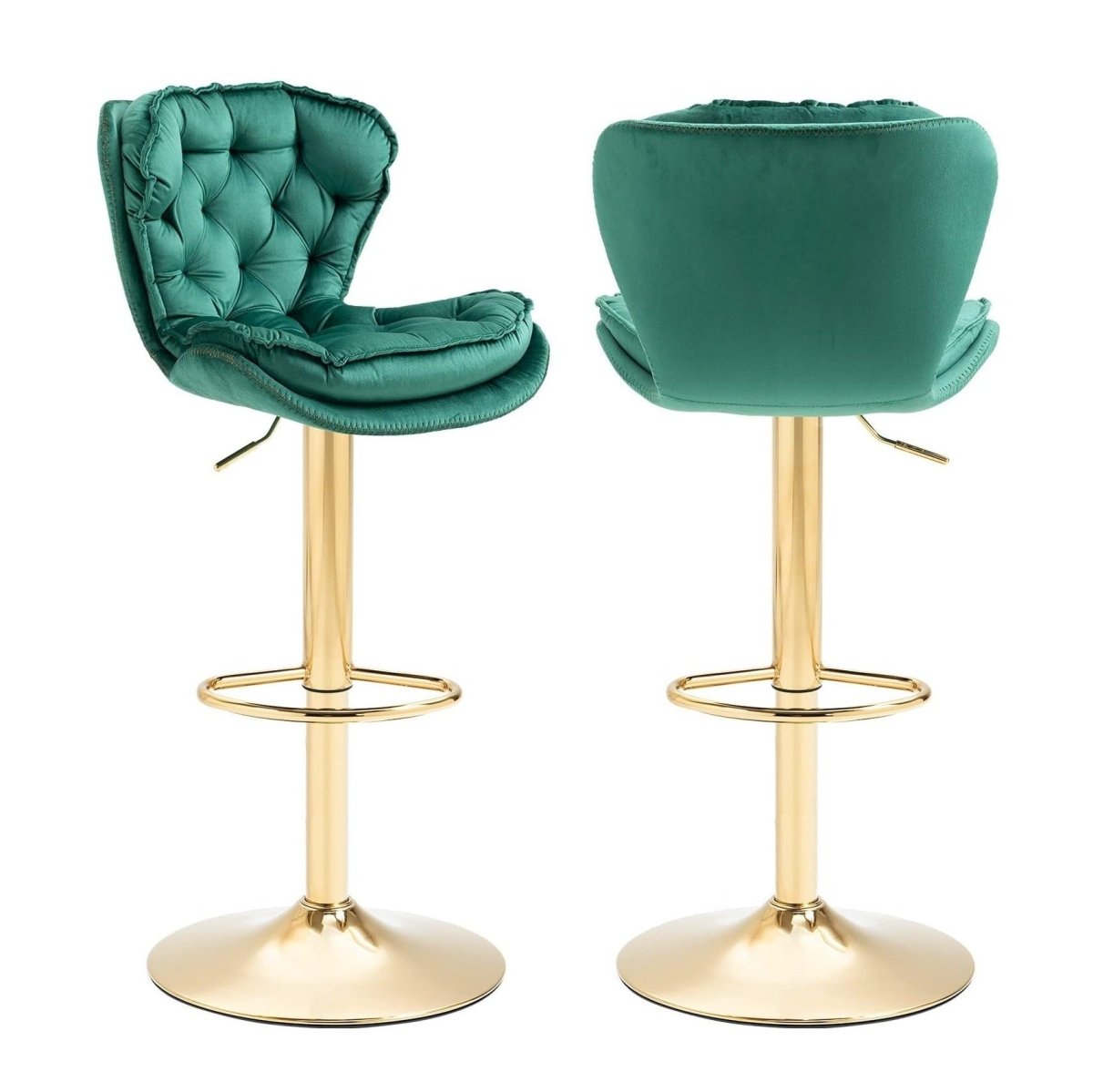 SERENIT? Swivel Bar Stools Set of 2 Counter Height Barstools with Back Velvet Upholstered Adjustable Stool Chair Min Century Modern Bar Stool for Kitchen Island (Emerald Green)
