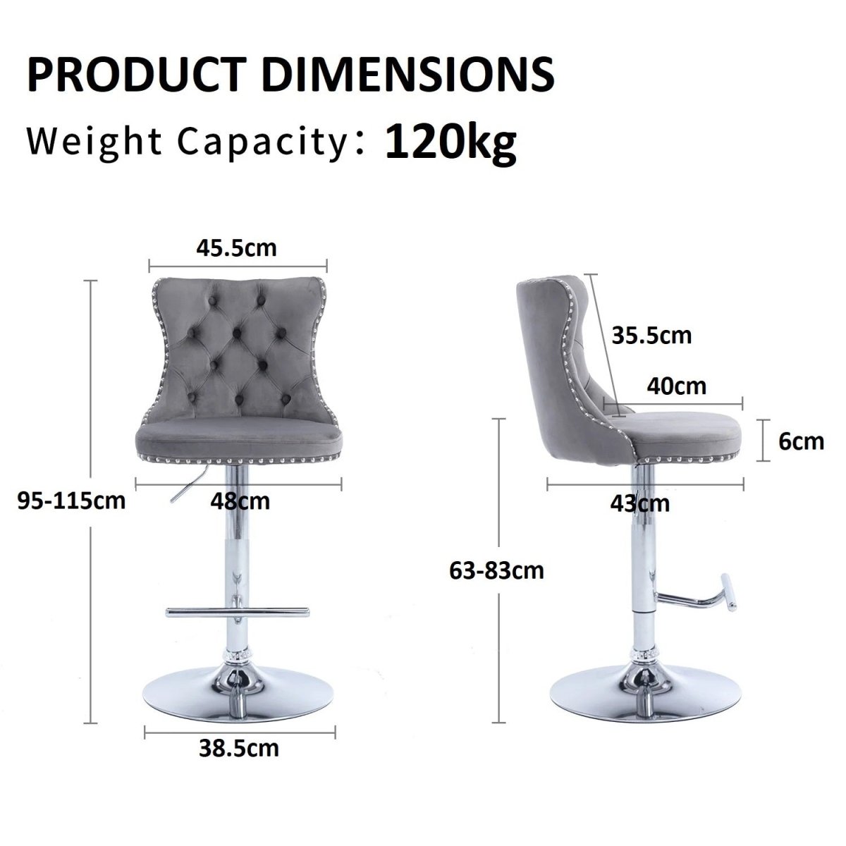 SERENIT? Gray Velvet Bar Stools Adjustable Swivel Counter Height Chairs with Tufted Back and Nailhead Trim for Kitchen Island Pub Restaurant (2Pcs, Chrome Metal, Grey)