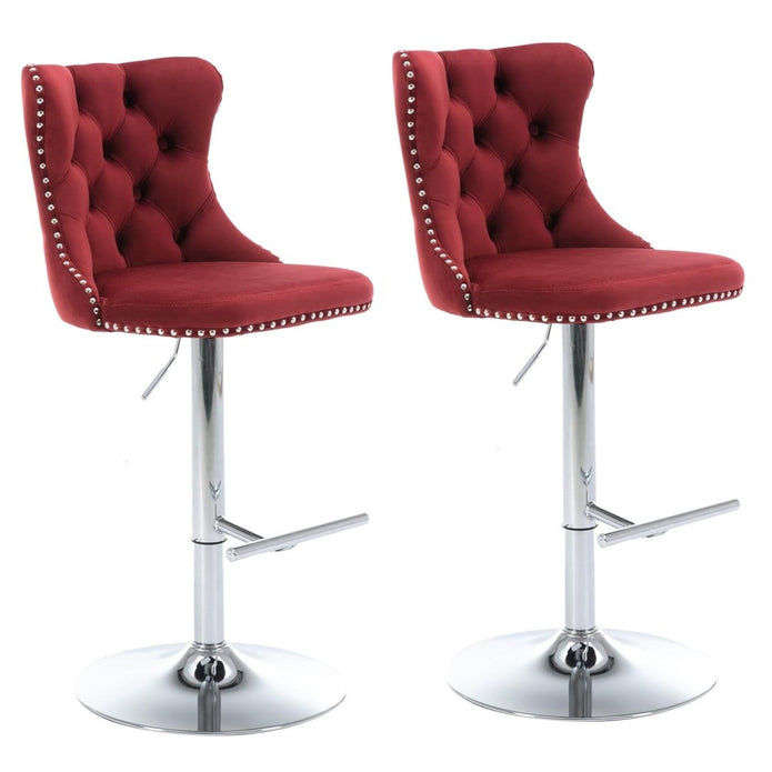 SERENIT? Red Velvet Bar Stools Adjustable Swivel Counter Height Chairs with Tufted Back and Nailhead Trim for Kitchen Island Pub Restaurant (2Pcs,