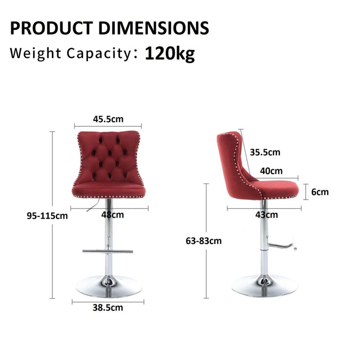 SERENIT? Red Velvet Bar Stools Adjustable Swivel Counter Height Chairs with Tufted Back and Nailhead Trim for Kitchen Island Pub Restaurant (2Pcs,