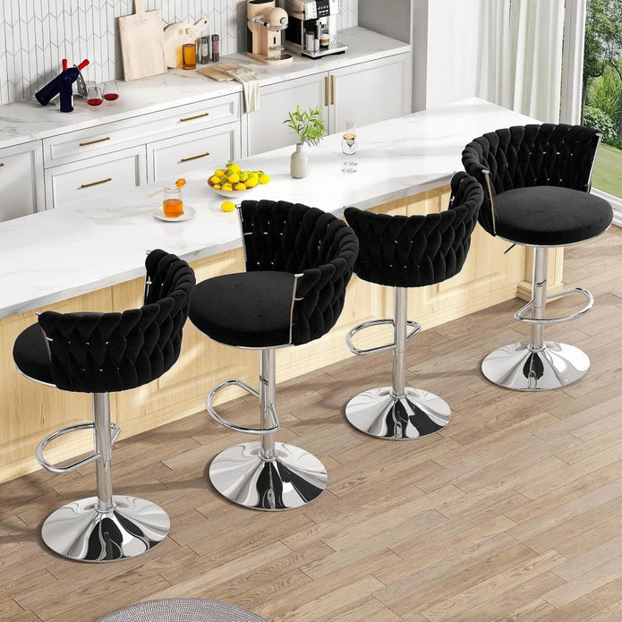 SERENITà Modern Silver Swivel Upholstered Velvet Adjustable Height Counter Stool with Metal Frame Bl