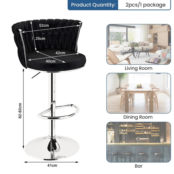 SERENITà Modern Silver Swivel Upholstered Velvet Adjustable Height Counter Stool with Metal Frame Bl