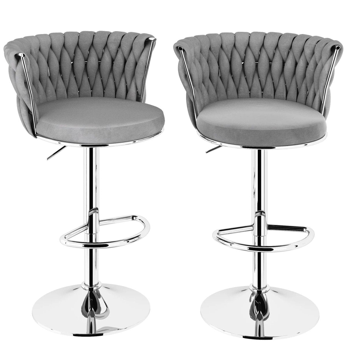 SERENIT? Modern Silver Swivel Upholstered Velvet Adjustable Height Counter Stool with Metal Frame Grey (Set of 2)