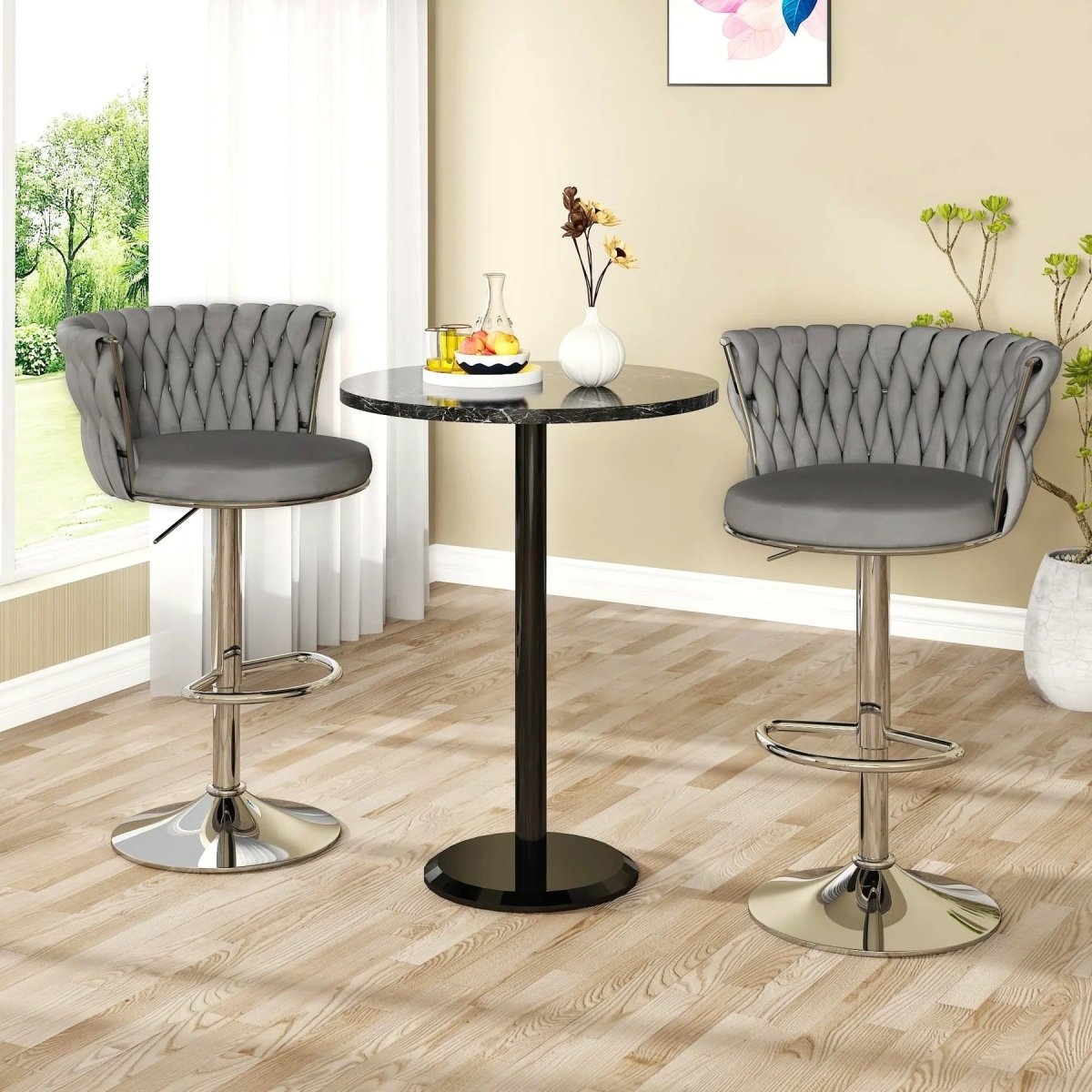 SERENIT? Modern Silver Swivel Upholstered Velvet Adjustable Height Counter Stool with Metal Frame Grey (Set of 2)