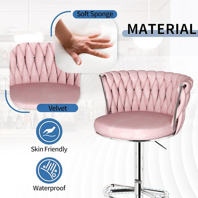 SERENIT? Modern Silver Swivel Upholstered Velvet Adjustable Height Counter Stool with Metal Frame Pink (Set of 2)