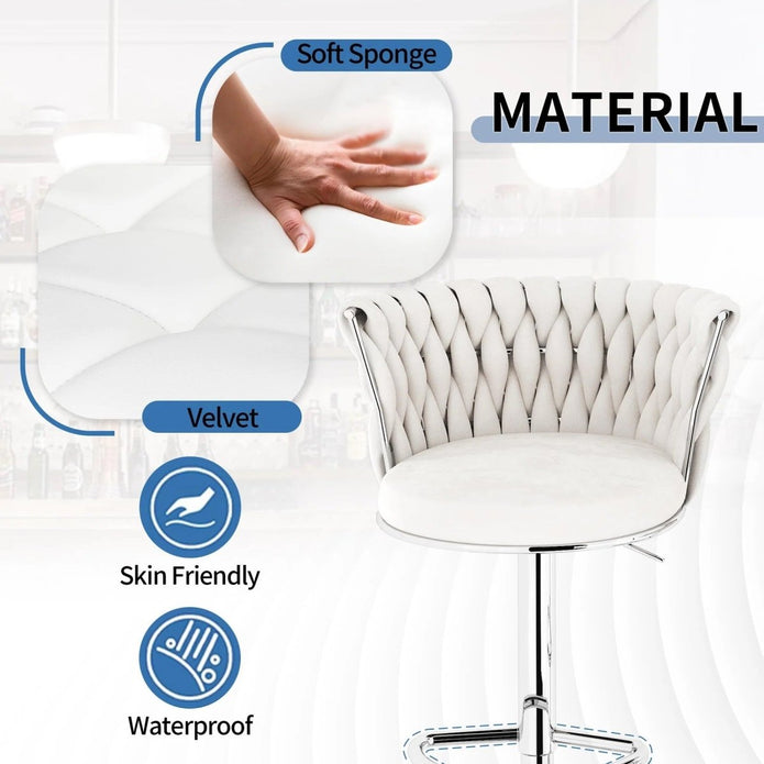 SERENIT? Modern Silver Swivel Upholstered Velvet Adjustable Height Counter Stool with Metal Frame White (Set of 2)