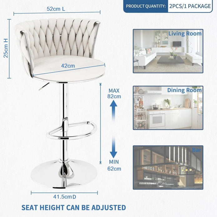 SERENIT? Modern Silver Swivel Upholstered Velvet Adjustable Height Counter Stool with Metal Frame White (Set of 2)
