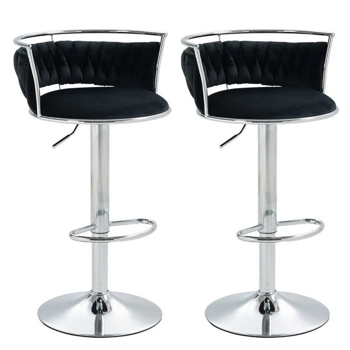 SERENIT? Silver Swivel Upholstered Velvet Adjustable Height Counter Stool with Metal Frame Black (Set of 2)