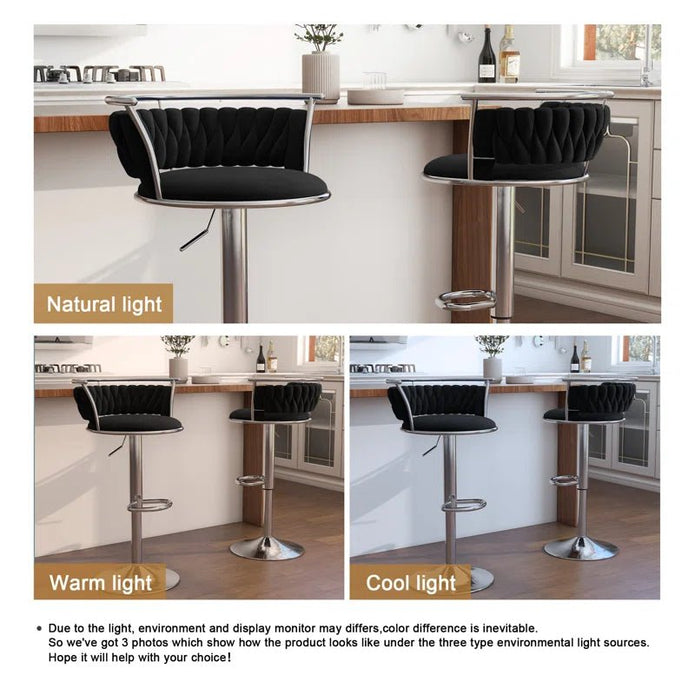 SERENIT? Silver Swivel Upholstered Velvet Adjustable Height Counter Stool with Metal Frame Black (Set of 2)