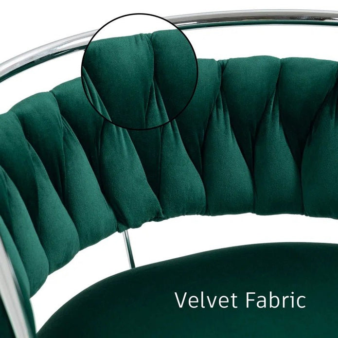 SERENIT? Silver Swivel Upholstered Velvet Adjustable Height Counter Stool with Metal Frame Emerald Green (Set of 2)