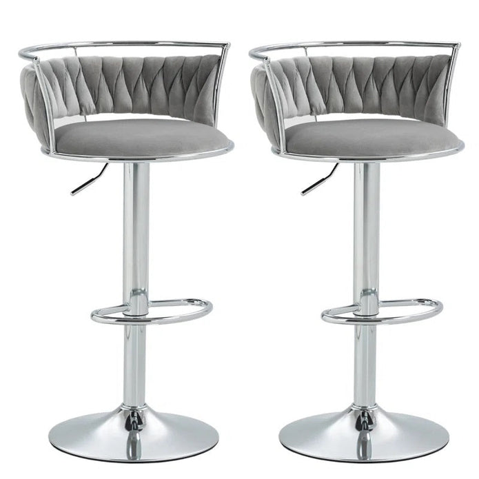 SERENIT? Silver Swivel Upholstered Velvet Adjustable Height Counter Stool with Metal Frame Grey (Set of 2)