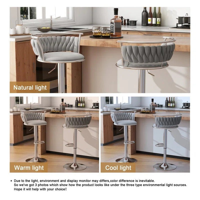 SERENIT? Silver Swivel Upholstered Velvet Adjustable Height Counter Stool with Metal Frame Grey (Set of 2)